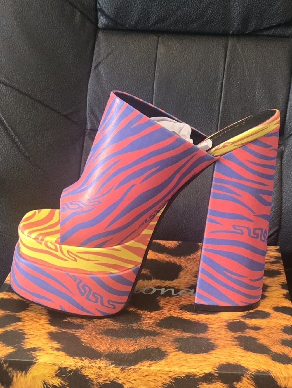 Bold Multicolor Zebra Print Platform Mules - Picture 6 of 6